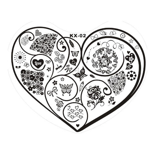 Stamping Plate, Plastic, Heart Shaped, Butterflies, Feathers, Flowers, Bows - BEADED CREATIONS