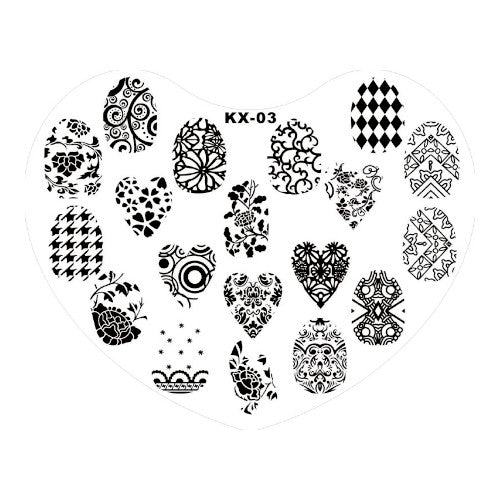 Stamping Plate, Plastic, Heart Shaped, Flowers, Houndstooth, Damask - BEADED CREATIONS