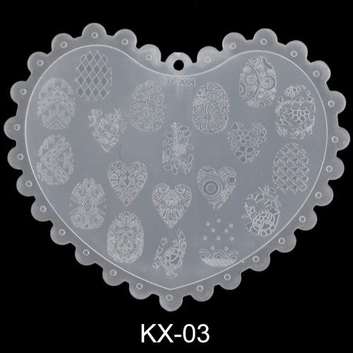 Stamping Plate, Plastic, Heart Shaped, Flowers, Houndstooth, Damask - BEADED CREATIONS