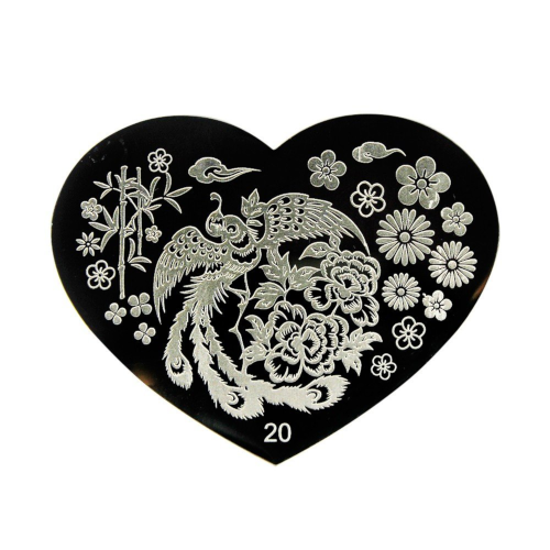 Stamping Plate, Stainless Steel, Heart Shaped, Floral, Peacock - BEADED CREATIONS