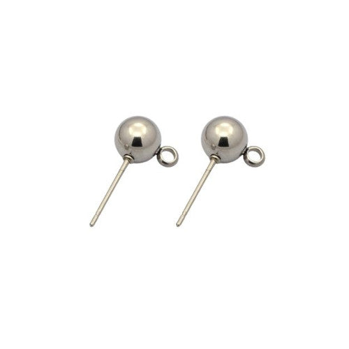 Stud Earring Findings, Ball Post, Stainless Steel, With Closed Loop, Silver, 15x6mm - BEADED CREATIONS