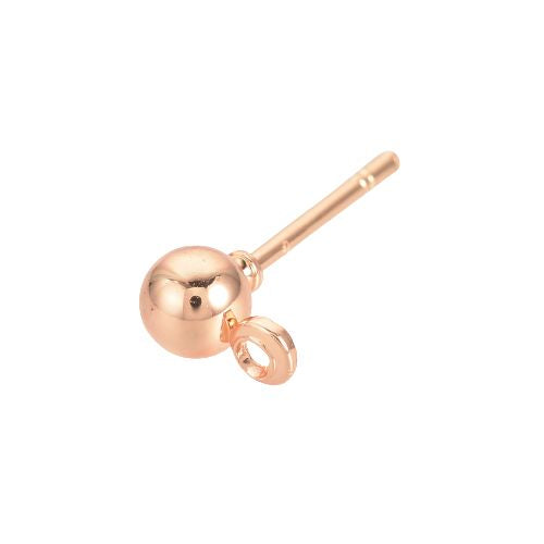 Stud Earring Findings, Ball Post, With Closed Loop, Iron, Rose Gold, 15x4mm - BEADED CREATIONS