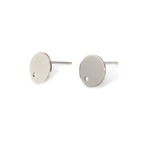 Stud Earring Findings, Stainless Steel, Flat, Round, With Hole, Silver, 10mm - BEADED CREATIONS