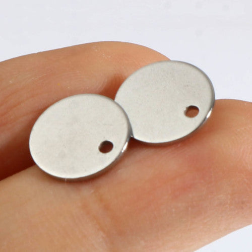 Stud Earring Findings, Stainless Steel, Flat, Round, With Hole, Silver, 10mm - BEADED CREATIONS