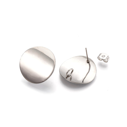 Stud Earring Findings, Stainless Steel, Round, Dome, With Hidden Loop, Silver, 20mm - BEADED CREATIONS