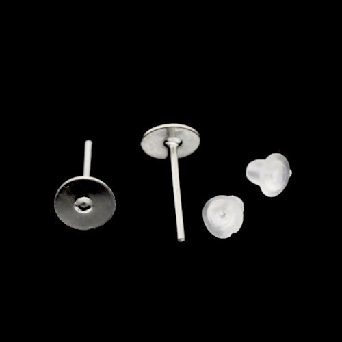 Stud Earring Settings, Alloy, Flat Pad, Silver, 6mm - BEADED CREATIONS