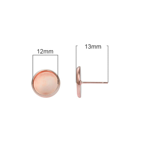 Stud Earring Settings, Brass, Round, Rose Gold, 14mm - BEADED CREATIONS