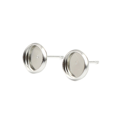 Stud Earring Settings, Brass, Round, Silver, 10mm - BEADED CREATIONS