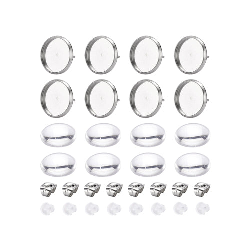 Stud Earring Settings, DIY Kit, Stainless Steel, Silver, 14mm - BEADED CREATIONS