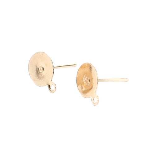 Stud Earring Settings, Iron, Flat Pad, With Loop, Golden, 8mm - BEADED CREATIONS