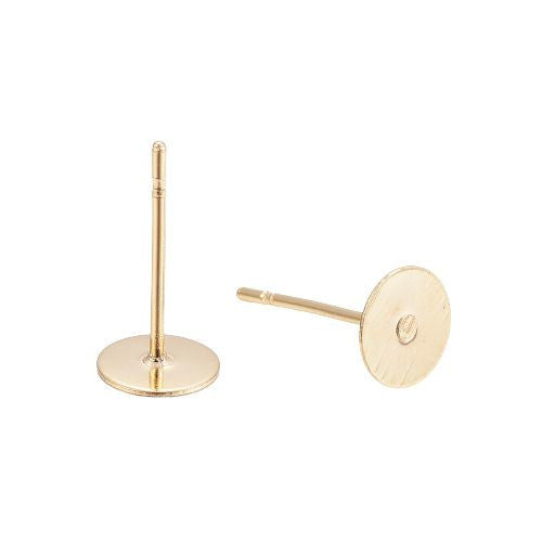 Stud Earring Settings, Stainless Steel, Flat Pad, 24K Gold Plated, 10mm - BEADED CREATIONS