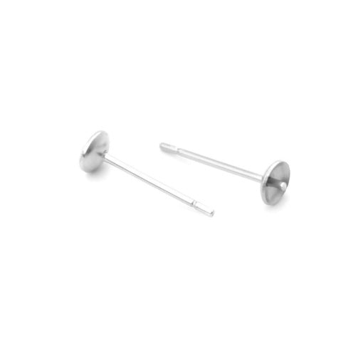 Stud Earring Settings, Stainless Steel, For Half-Drilled Beads, Silver, 13.5x4mm - BEADED CREATIONS