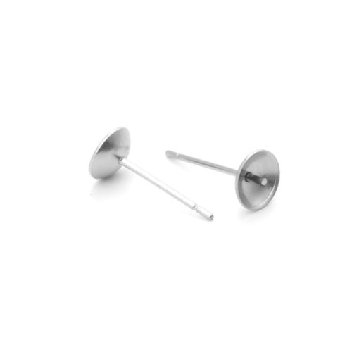 Stud Earring Settings, Stainless Steel, For Half-Drilled Beads, Silver, 13x6mm - BEADED CREATIONS