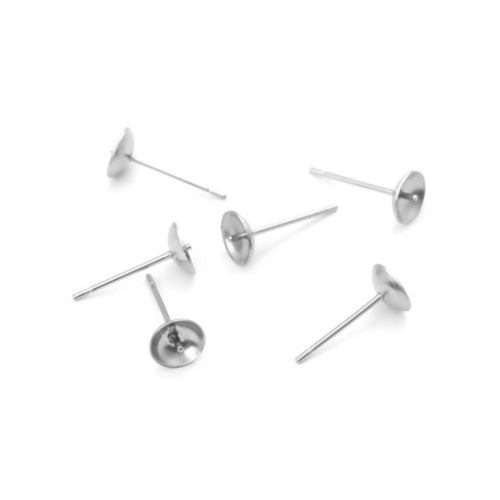 Stud Earring Settings, Stainless Steel, For Half-Drilled Beads, Silver, 13x6mm - BEADED CREATIONS