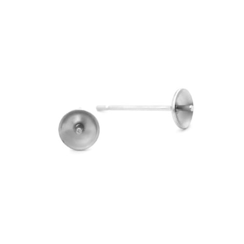 Stud Earring Settings, Stainless Steel, For Half-Drilled Beads, Silver, 14x5mm - BEADED CREATIONS