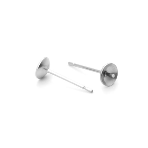 Stud Earring Settings, Stainless Steel, For Half-Drilled Beads, Silver, 14x5mm - BEADED CREATIONS