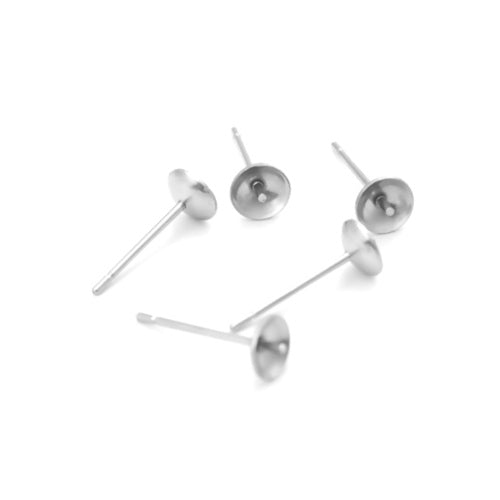 Stud Earring Settings, Stainless Steel, For Half-Drilled Beads, Silver, 14x5mm - BEADED CREATIONS