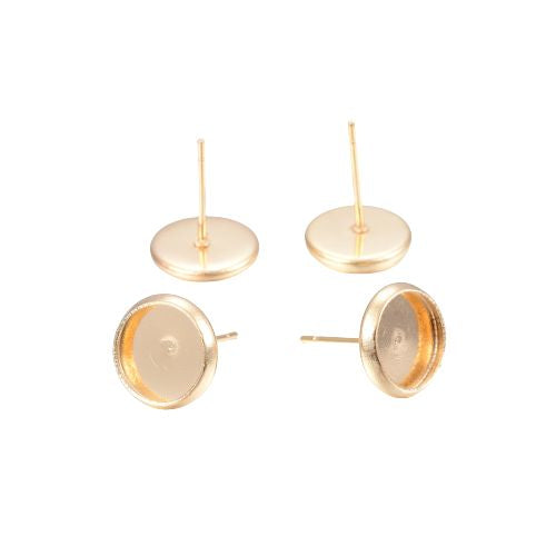 Stud Earring Settings, Stainless Steel, Round, Golden, 10mm - BEADED CREATIONS