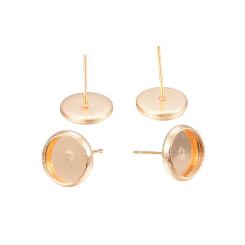 Stud Earring Settings, Stainless Steel, Round, Golden, 16mm - BEADED CREATIONS