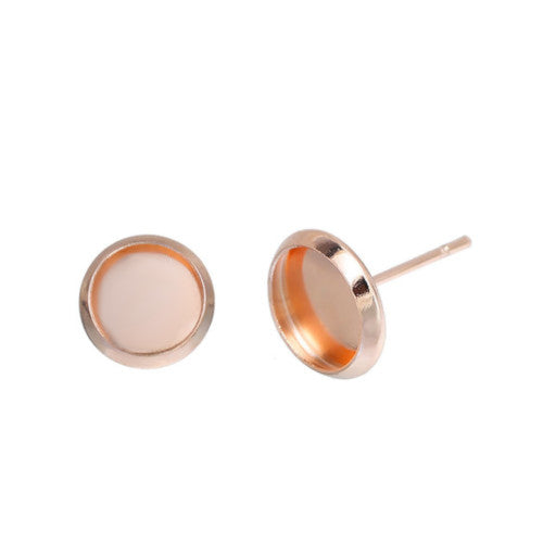 Stud Earring Settings, Stainless Steel, Round, Rose Gold, 10mm - BEADED CREATIONS