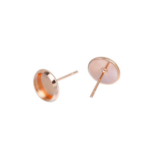 Stud Earring Settings, Stainless Steel, Round, Rose Gold, 10mm - BEADED CREATIONS