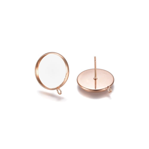 Stud Earring Settings, Stainless Steel, Round, With Open Loop, Rose Gold, 16mm - BEADED CREATIONS