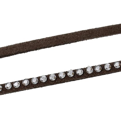 Suede Cord, Flat, Dark Brown, With Rhinestones, 2.6mm - BEADED CREATIONS