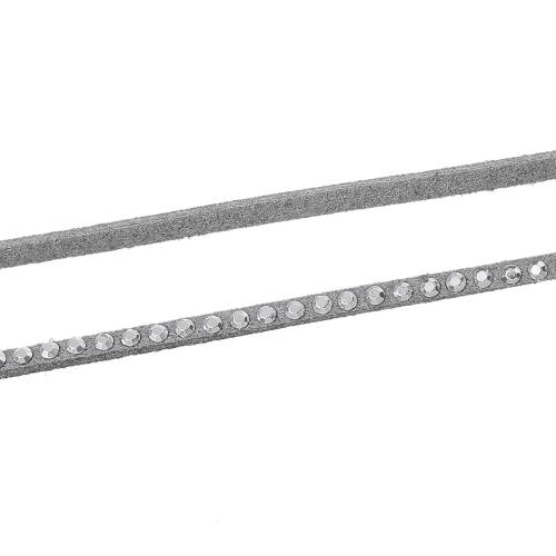 Suede Cord, Flat, Grey, With Rhinestones, 2.6mm - BEADED CREATIONS