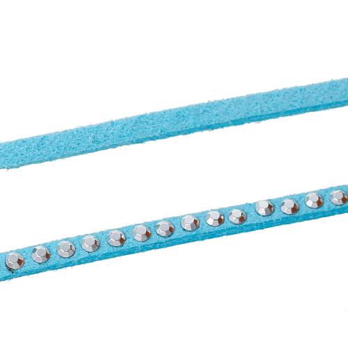 Suede Cord, Flat, Sky Blue, With Rhinestones, 2.6mm - BEADED CREATIONS