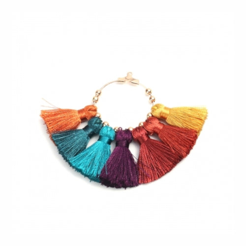 Tassel Pendants, Polyester, With Alloy Ring Findings, Fan-Shaped, Light Gold, Woodstock, 7.1cm - BEADED CREATIONS