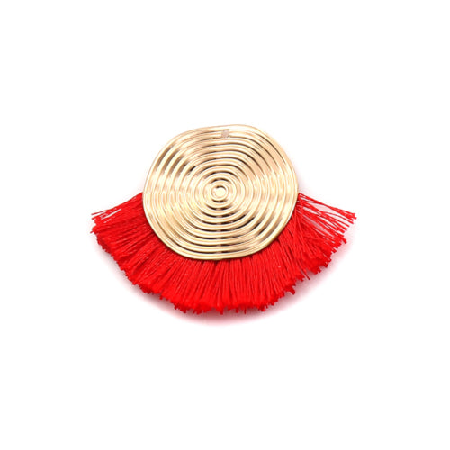 Tassel Pendants, Polyester, With Golden Alloy Spiral Components, Red, 35mm - BEADED CREATIONS