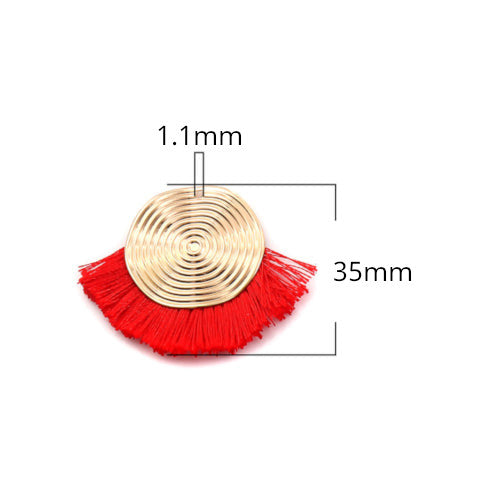 Tassel Pendants, Polyester, With Golden Alloy Spiral Components, Red, 35mm - BEADED CREATIONS