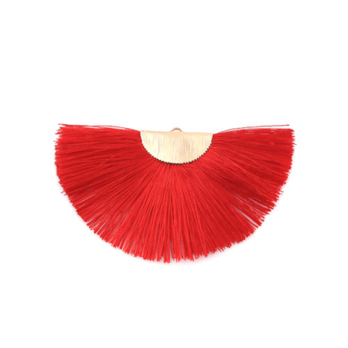 Tassel Pendants, Rayon, Fan, With Golden Half Moon Alloy Findings, Red, 47mm - BEADED CREATIONS