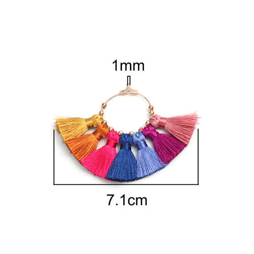 Tassel Pendants, Fan, With Light Gold Hoop, Multicolor, 71mm - BEADED CREATIONS
