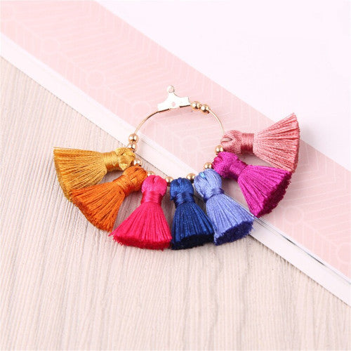 Tassel Pendants, Fan, With Light Gold Hoop, Multicolor, 71mm - BEADED CREATIONS