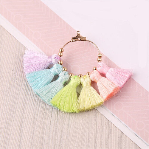 Tassel Pendants, Fan, With Light Gold Hoop, Pastel, 71mm - BEADED CREATIONS