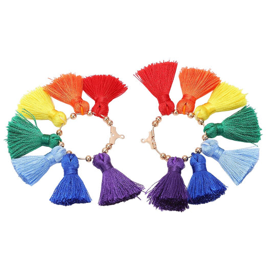 Tassel Pendants, Fan, With Light Gold Hoop, Rainbow, 71mm - BEADED CREATIONS