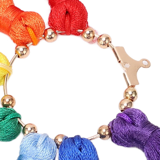 Tassel Pendants, Fan, With Light Gold Hoop, Rainbow, 71mm - BEADED CREATIONS