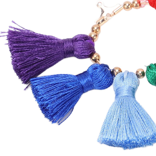 Tassel Pendants, Fan, With Light Gold Hoop, Rainbow, 71mm - BEADED CREATIONS