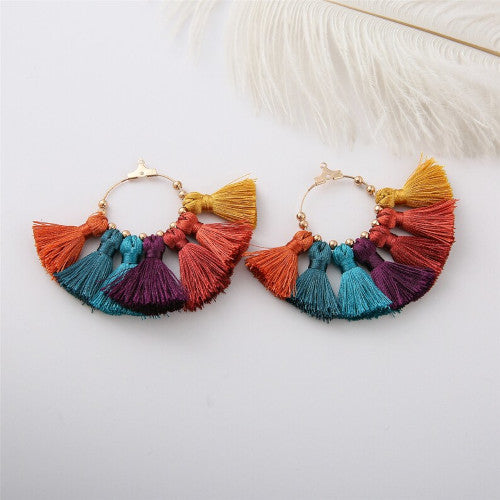 Tassel Pendants, Fan, With Light Gold Hoop, Woodstock, 71mm - BEADED CREATIONS