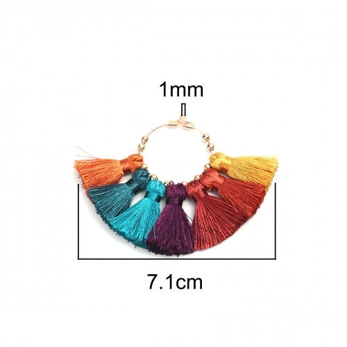 Tassel Pendants, Fan, With Light Gold Hoop, Woodstock, 71mm - BEADED CREATIONS