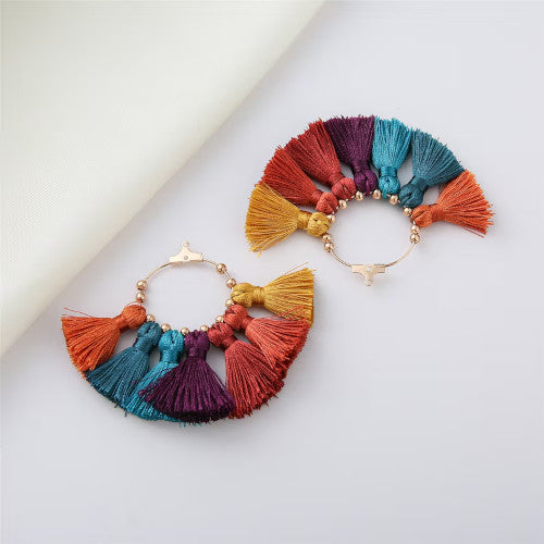 Tassel Pendants, Fan, With Light Gold Hoop, Woodstock, 71mm - BEADED CREATIONS