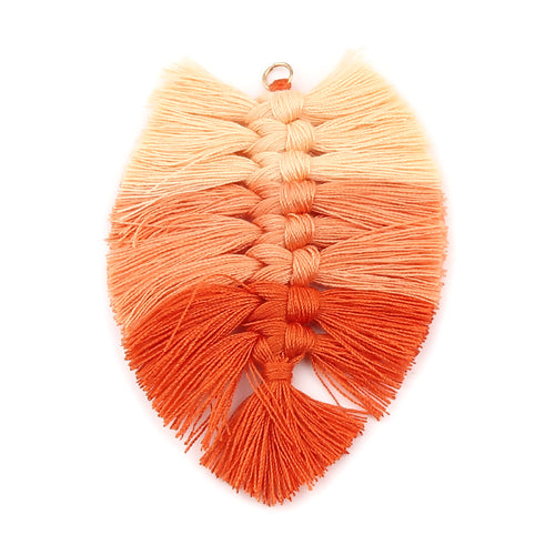 Tassels, Cotton, Large, Braided Leaf, With Gold Jump Ring, Orange, Peach, 9cm - BEADED CREATIONS