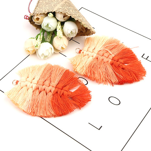 Tassels, Cotton, Large, Braided Leaf, With Gold Jump Ring, Orange, Peach, 9cm - BEADED CREATIONS