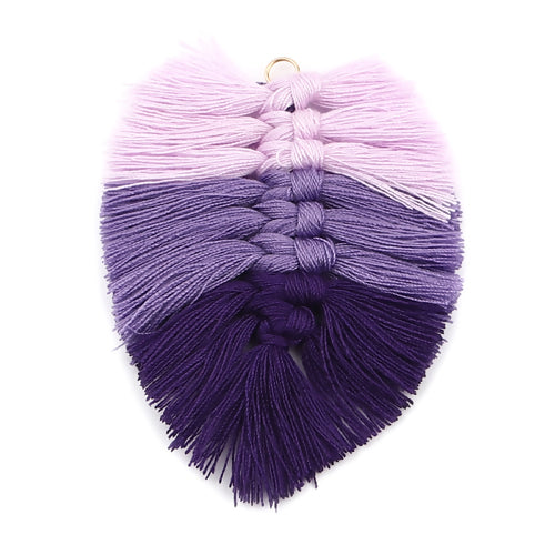 Tassels, Cotton, Large, Braided Leaf, With Gold Jump Ring, Purple, Lilac, 9cm - BEADED CREATIONS