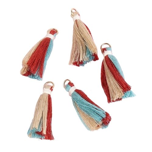 Tassels, Cotton, With Gold Jump Ring, Beige, Blue, Red, 35mm - BEADED CREATIONS