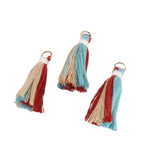 Tassels, Cotton, With Gold Jump Ring, Beige, Blue, Red, 35mm - BEADED CREATIONS