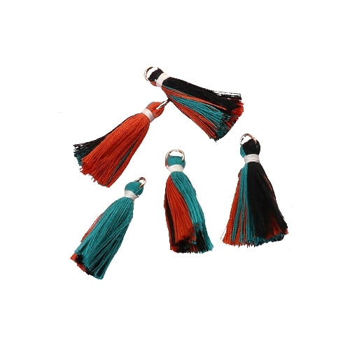 Tassels, Cotton, With Gold Jump Ring, Black, Red, Green, 32mm - BEADED CREATIONS