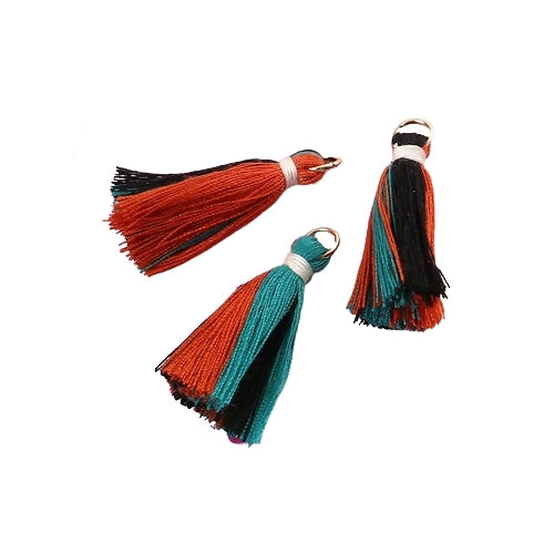 Tassels, Cotton, With Gold Jump Ring, Black, Red, Green, 32mm - BEADED CREATIONS