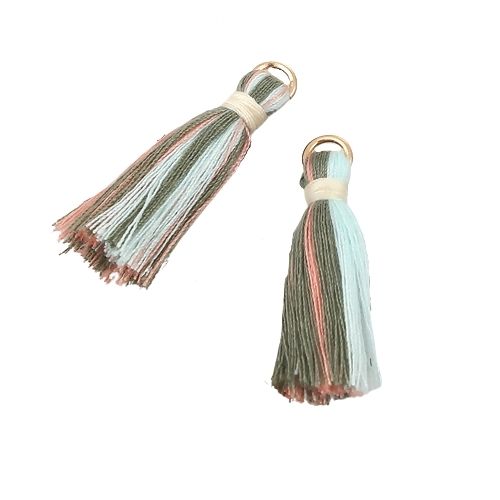 Tassels, Cotton, With Gold Jump Ring, Dusty Green, Pink, Blue, 35mm - BEADED CREATIONS